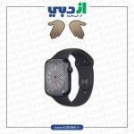 عکس اپل واچ سری ۸ بدنه آلومینیوم میدنایت با بند مشکی-45 میلی متری